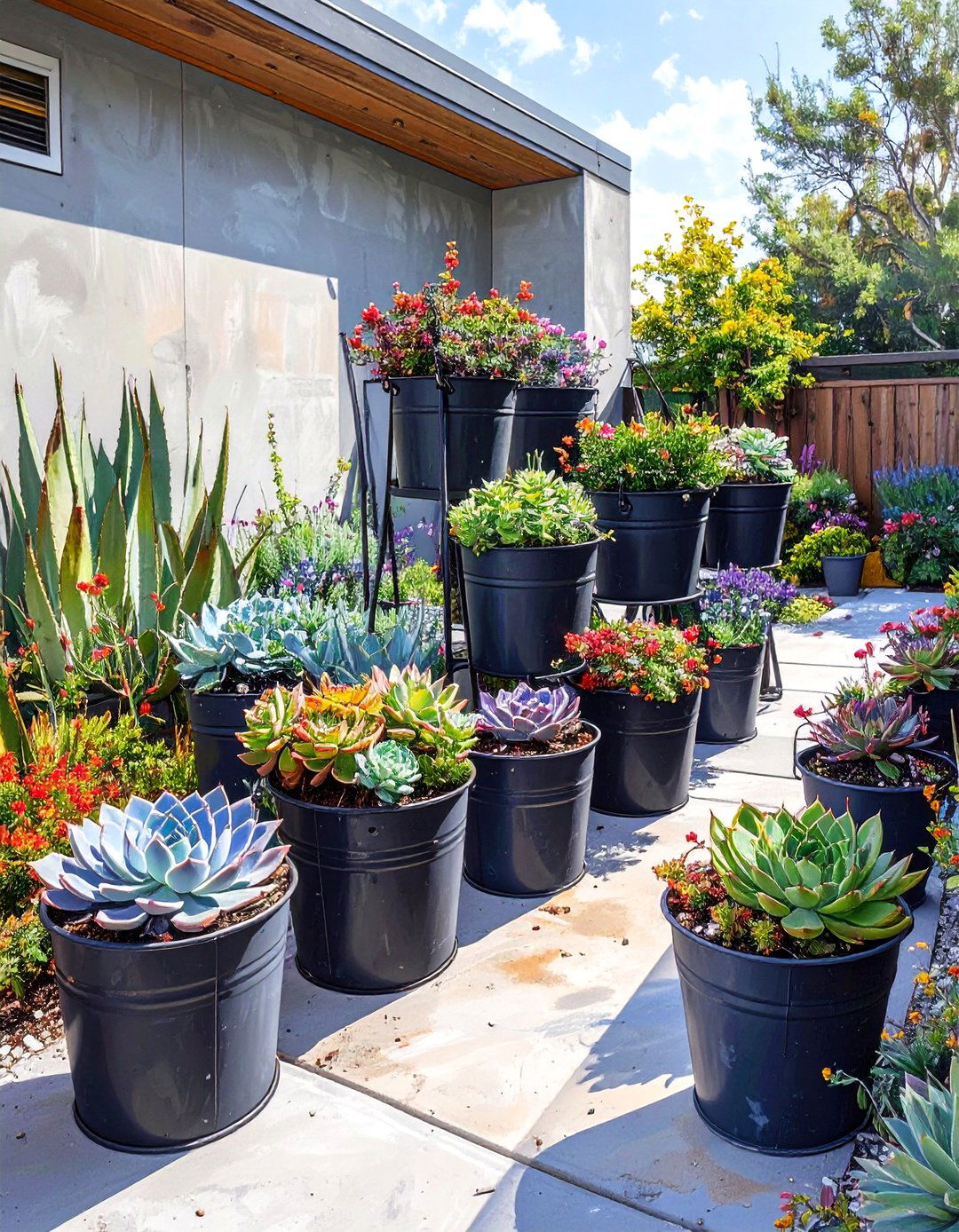 A Modern Minimalist Succulent Garden - 30 bucket garden ideas