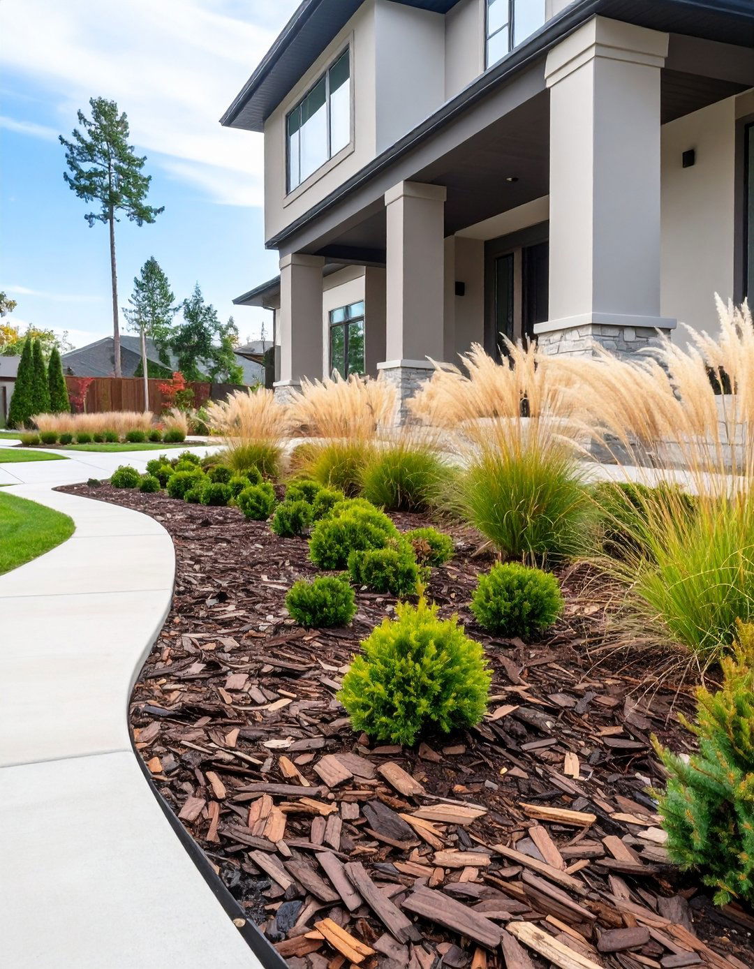 A Modern Mulch and Shrub Design - 30 budget cheap simple front yard landscaping ideas