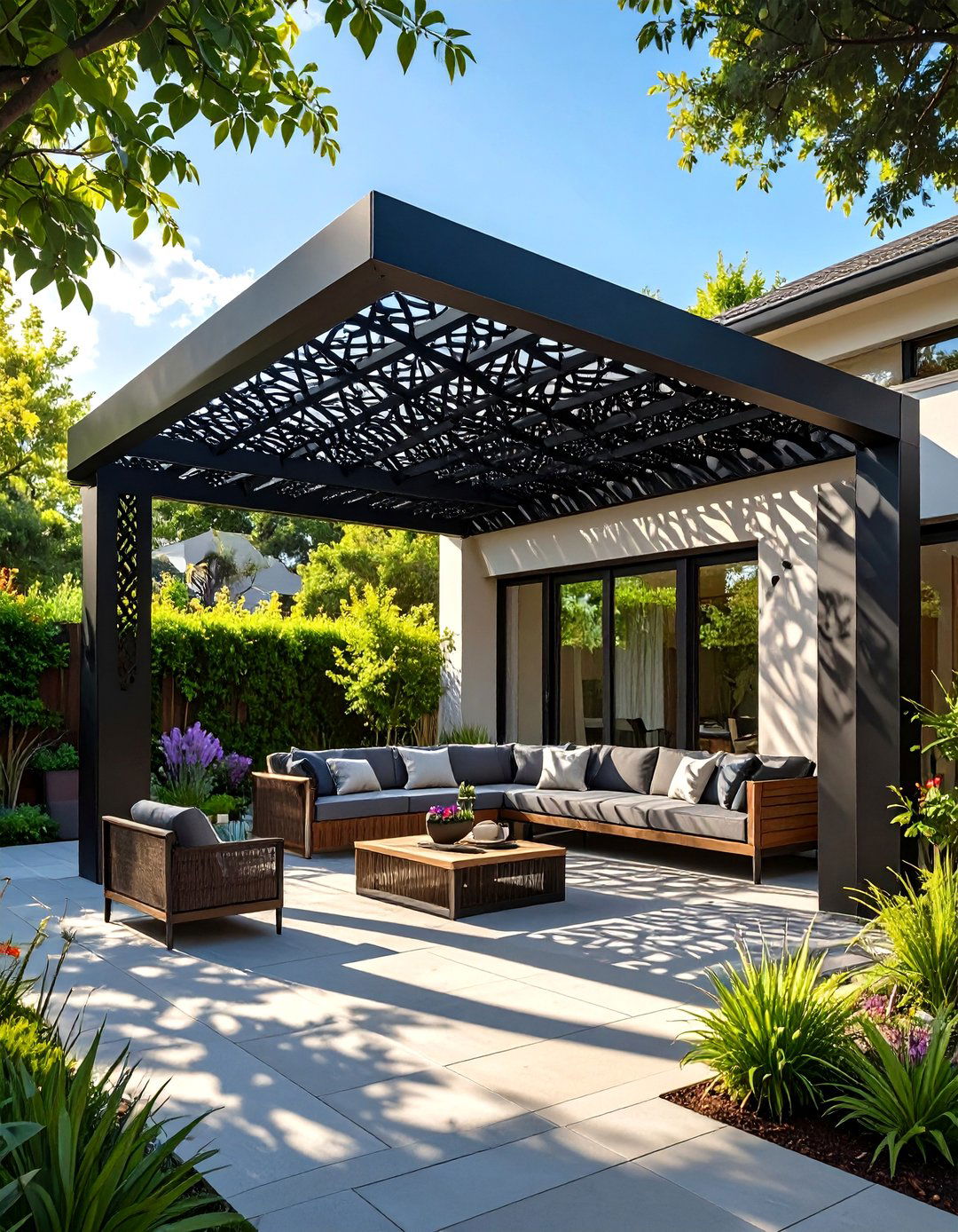 A Modern Shade Structure with Laser Cut Panels - 30 backyard shade ideas