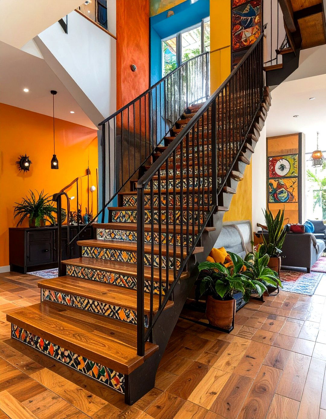 A Modern Staircase with Iron Railing - 30 modern mexican interior design ideas