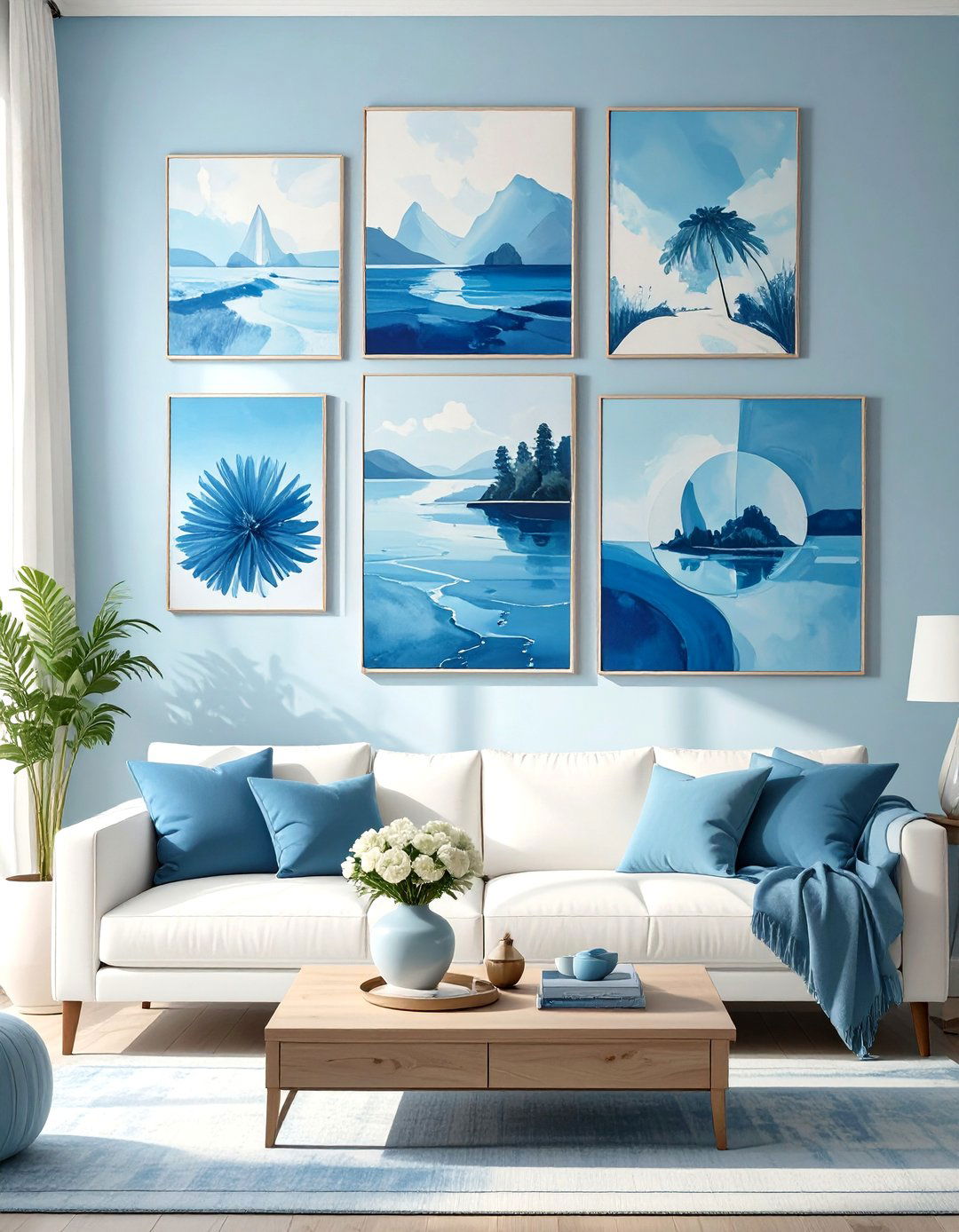 A Monochromatic Art Grouping - 30 modern large wall decor ideas for living room