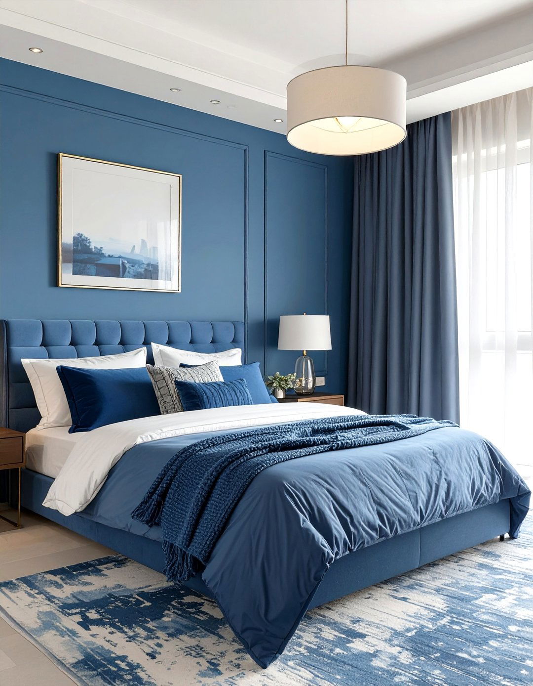 A Monochromatic Blue Bedroom with White Accents - 30 blue and white bedroom ideas