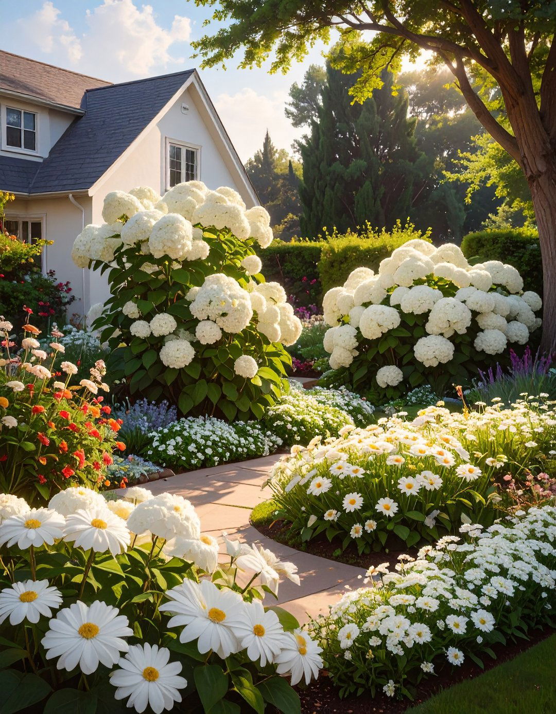 A Monochromatic Flower Bed - 30 budget cheap simple front yard landscaping ideas