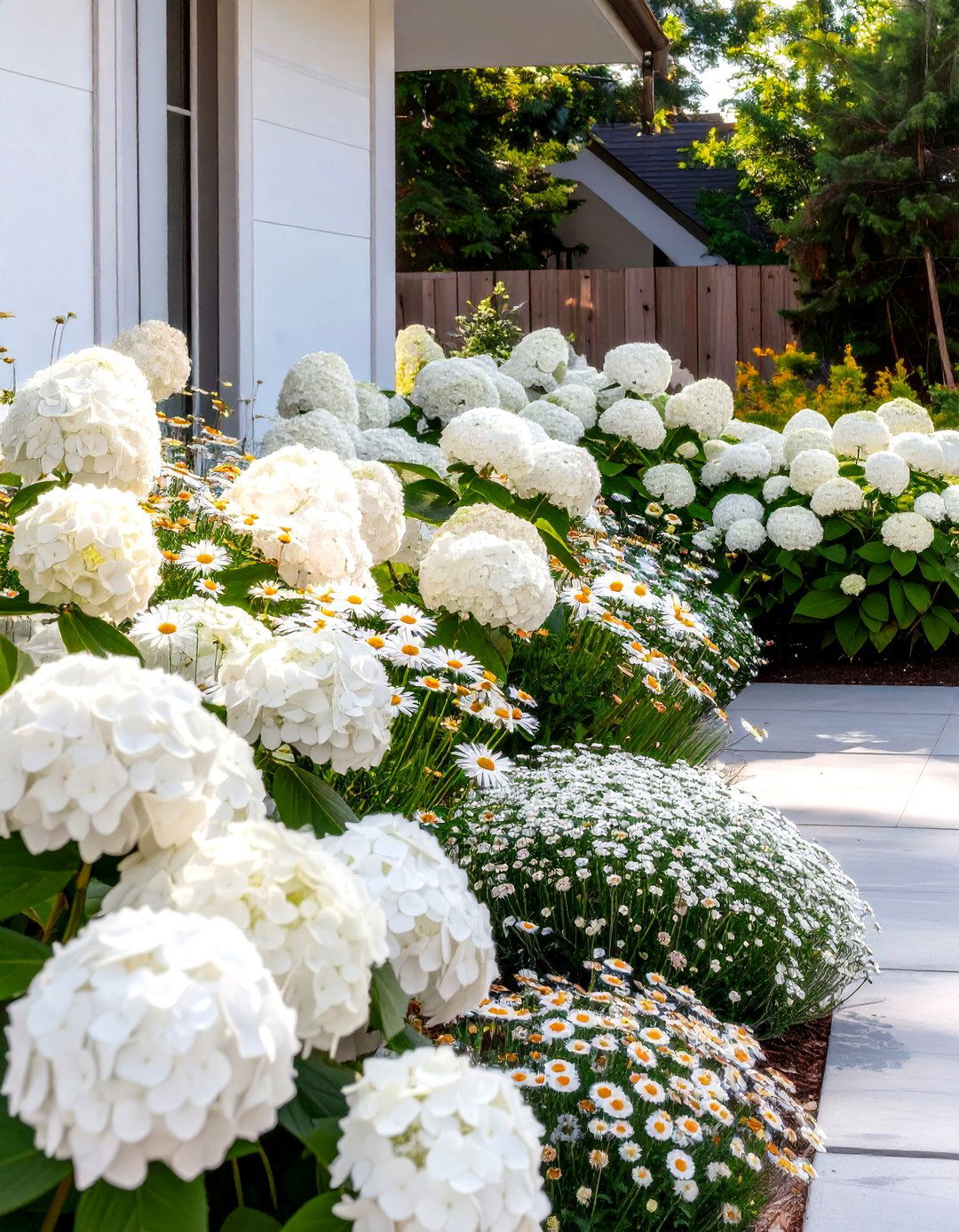 A Monochromatic Flower Bed Backyard - 30 cheap backyard ideas
