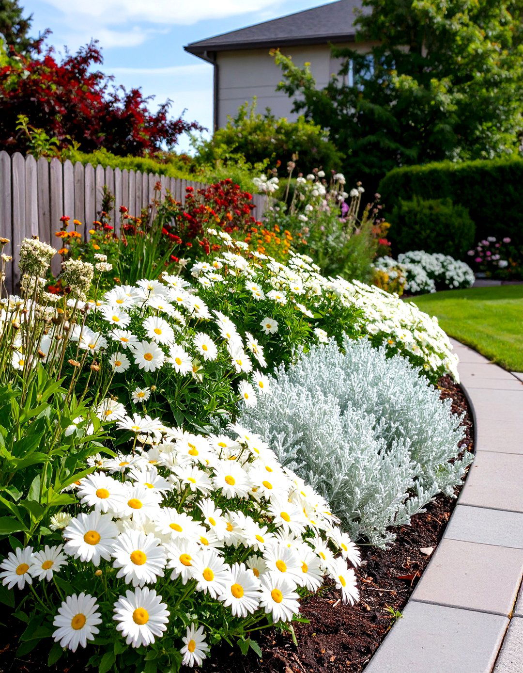 A Monochromatic Flower Border - 30 driveway border landscaping ideas