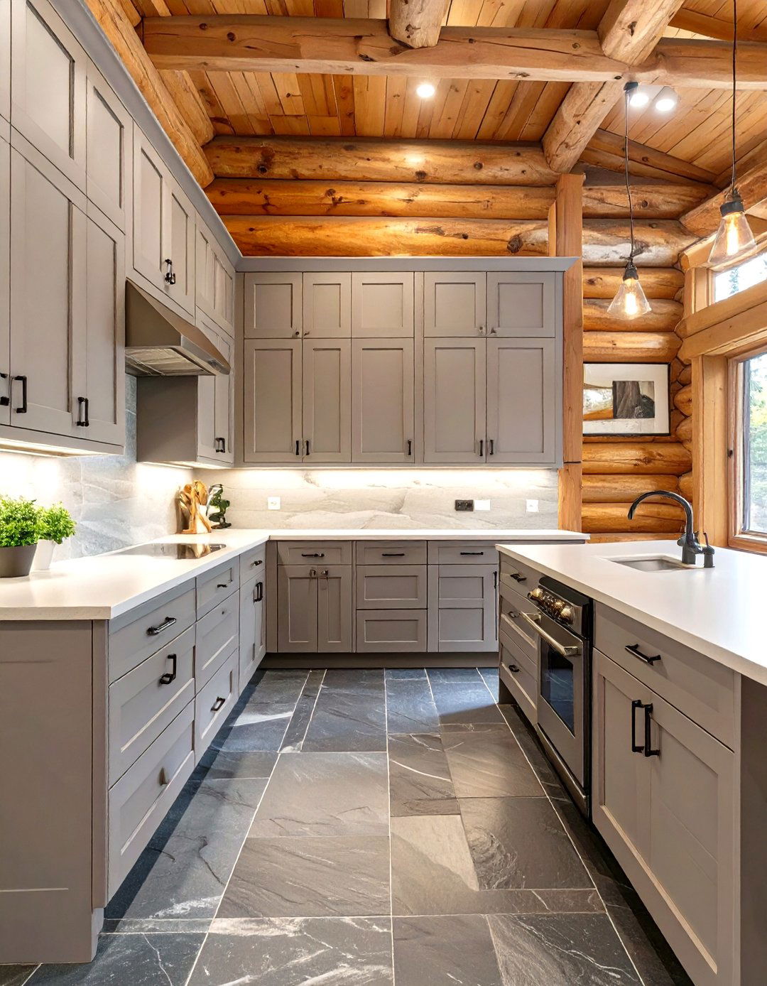 A Monochromatic Gray Kitchen Scheme - 30 modern log cabin kitchen ideas
