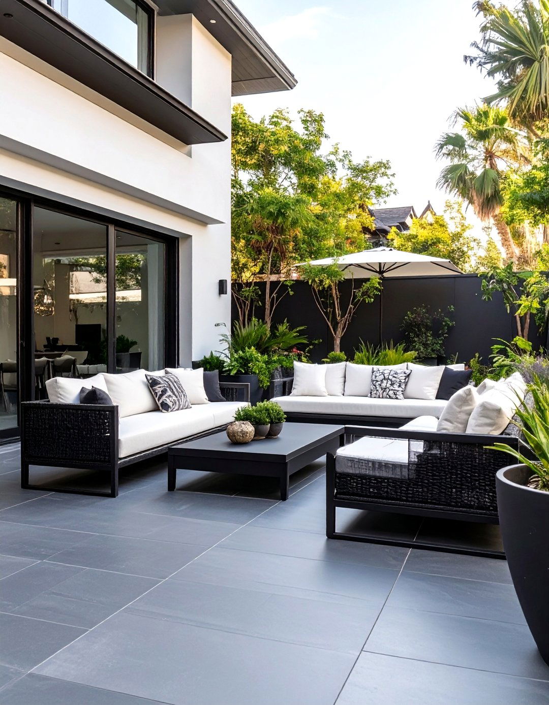 A Monochromatic Modern Patio - 30 backyard patio ideas on a budget