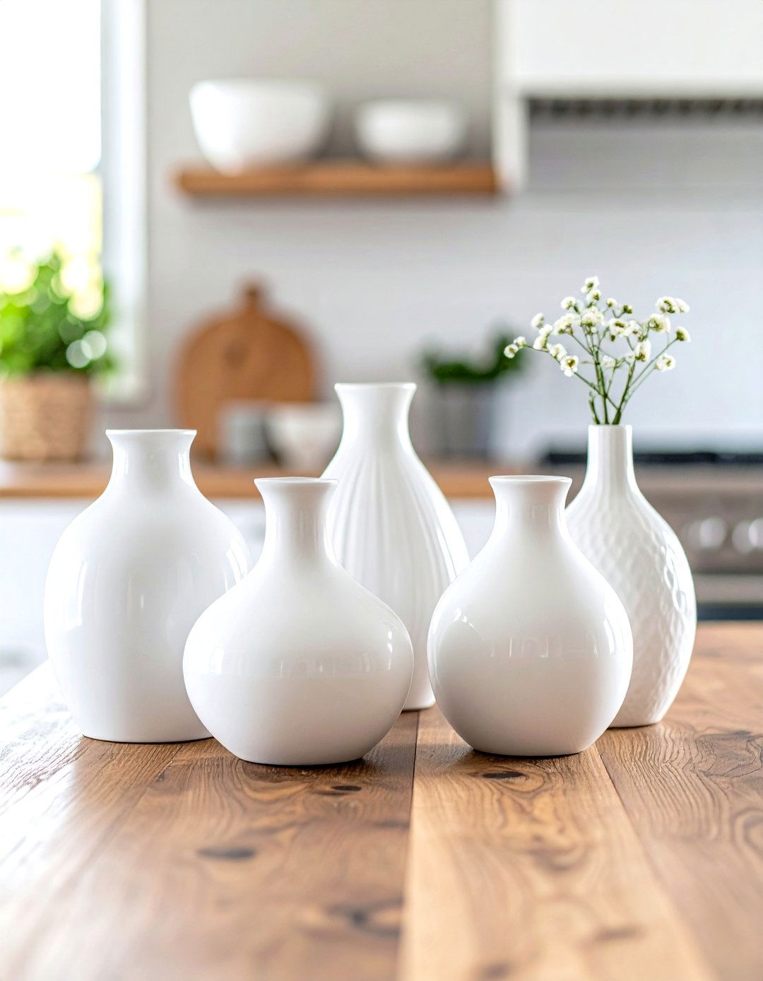 A Monochromatic Vase Collection - 30 kitchen island centerpiece ideas