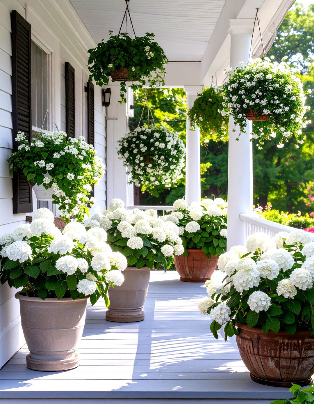 A Monochromatic White Flower Scheme - 30 small front porch landscaping ideas