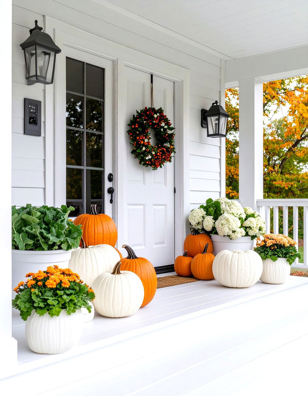A Monochromatic White Front Porch - 30 fall front porch ideas