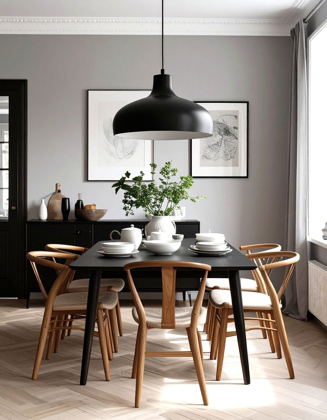 A Monochrome Dining Room with Wooden Accents - 30 nordic interior design ideas