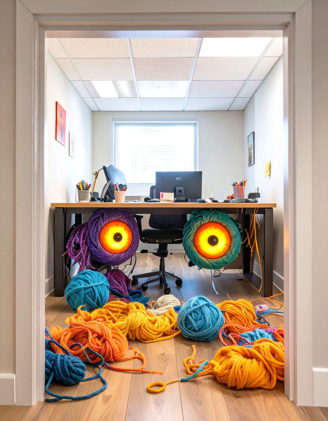 A Monster Under the Desk - 30 office funny  door decorating contest ideas