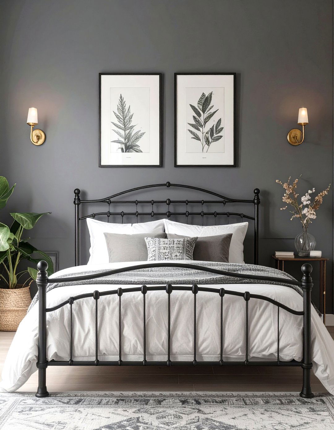 A Moody Bedroom with Botanical Illustrations - 30 dark academia interior design ideas