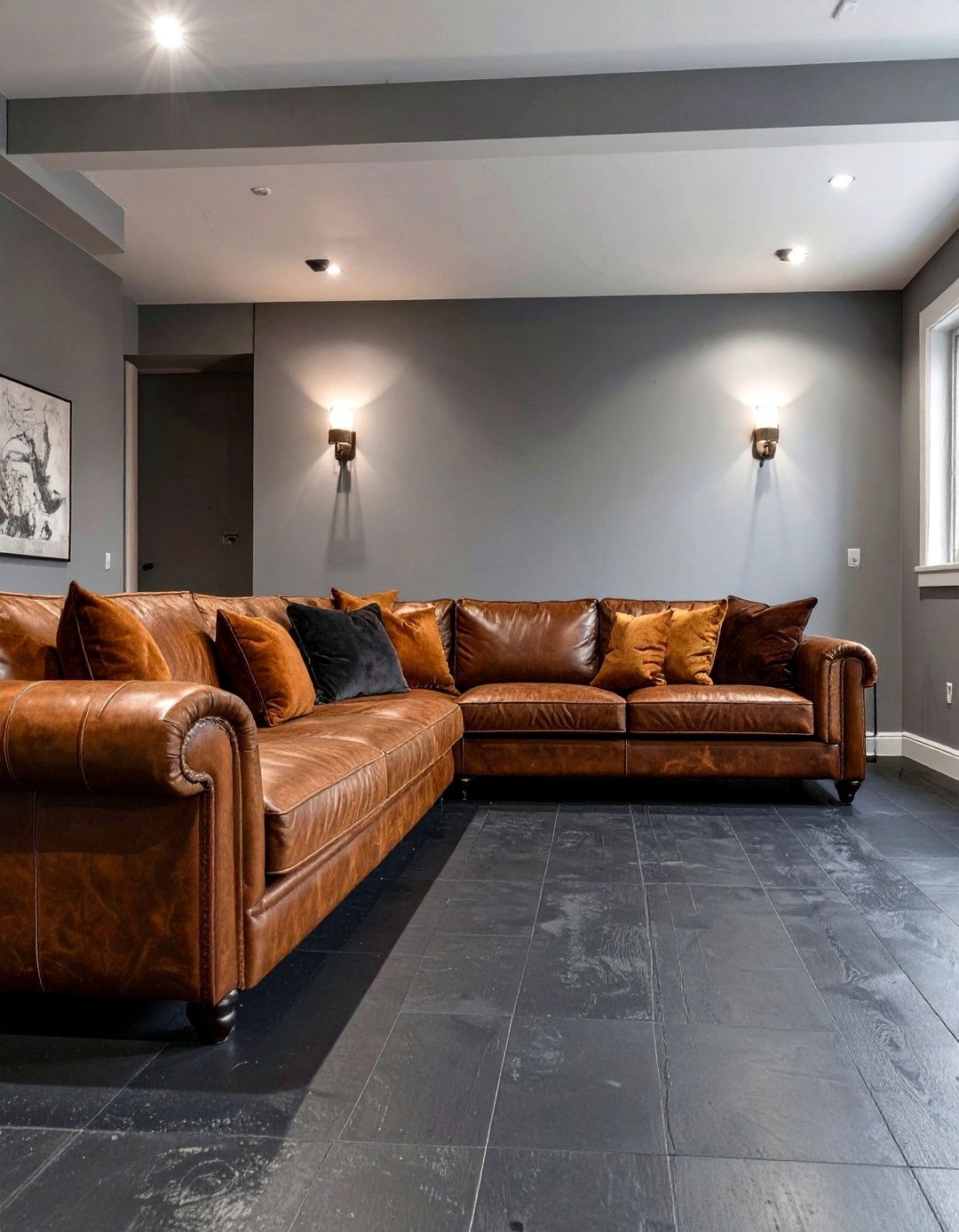 A Moody Charcoal Gray Floor - 30 basement floor paint ideas