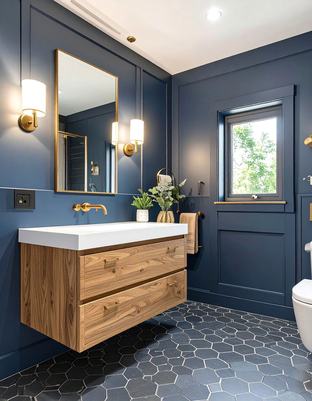 A Moody Navy and Gold Bathroom - 30 colorful bathroom ideas