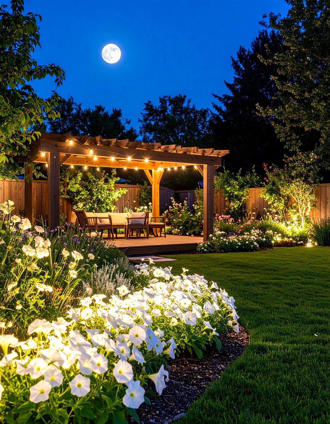 A Moonlight Garden with White Flowers - 30 residential landscape design ideas
