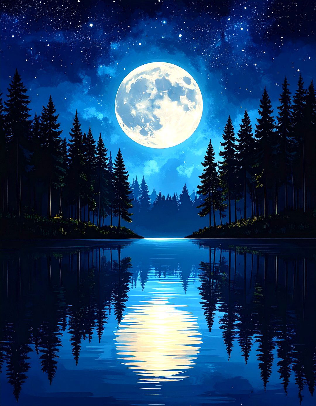 A Moonlit Lake Scene - 30 landscape painting ideas