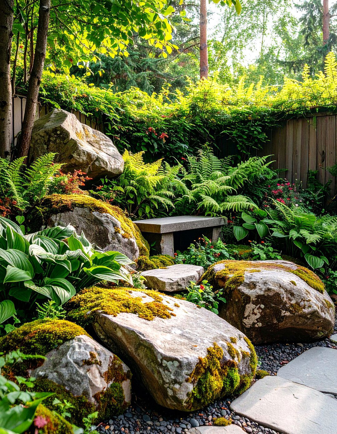 A Moss and Rock Shaded Nook - 30 landscaping ideas with rocks