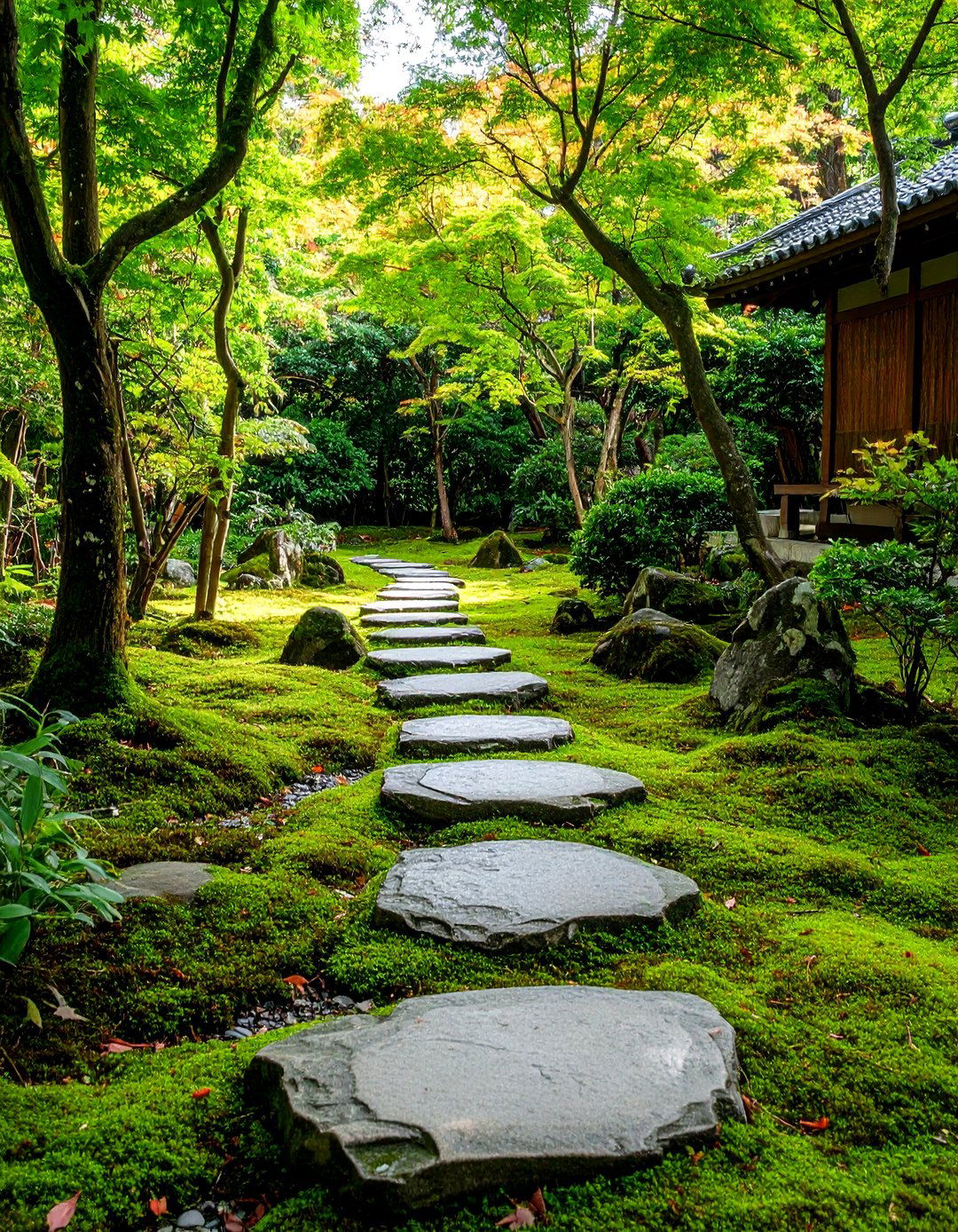 A Moss and Stone Japanese Garden Path - 30 garden ideas with rocks