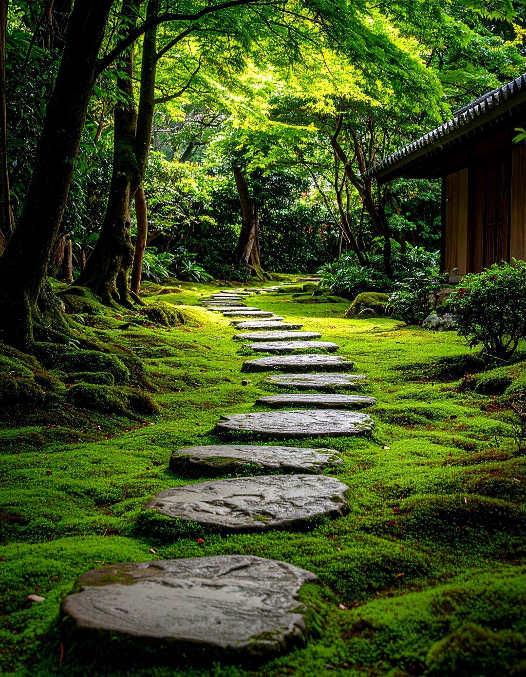 A Moss and Stone Shaded Path - 30 farmhouse landscaping ideas