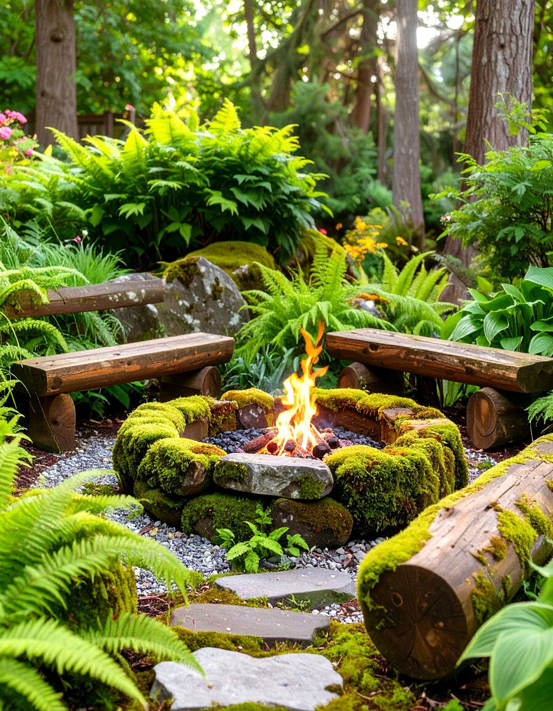 A Mossy Rock Garden Fire Pit - 30 country backyard rustic fire pit ideas