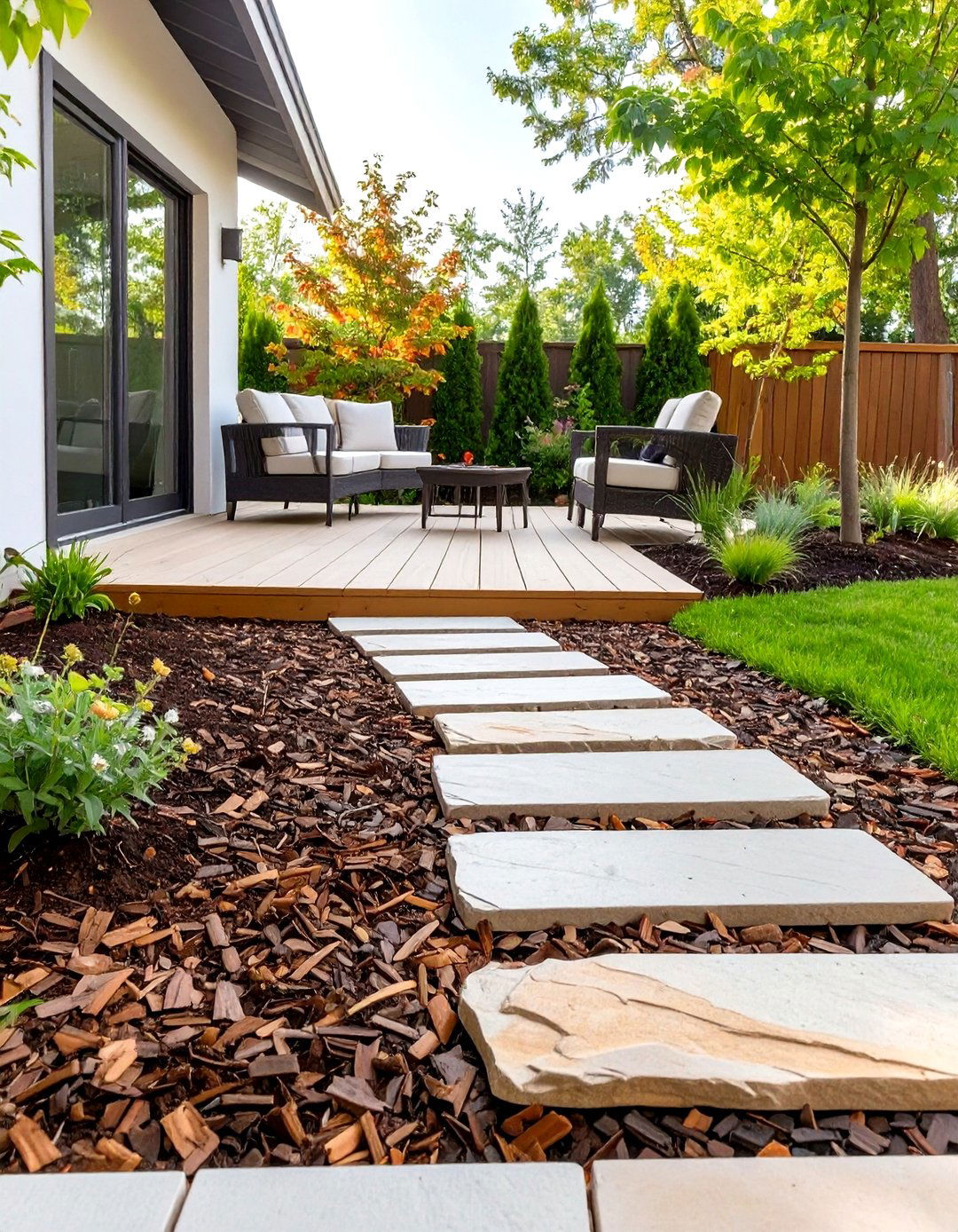 A Mulch and Stepping Stone Patio - 30 cheap patio ideas