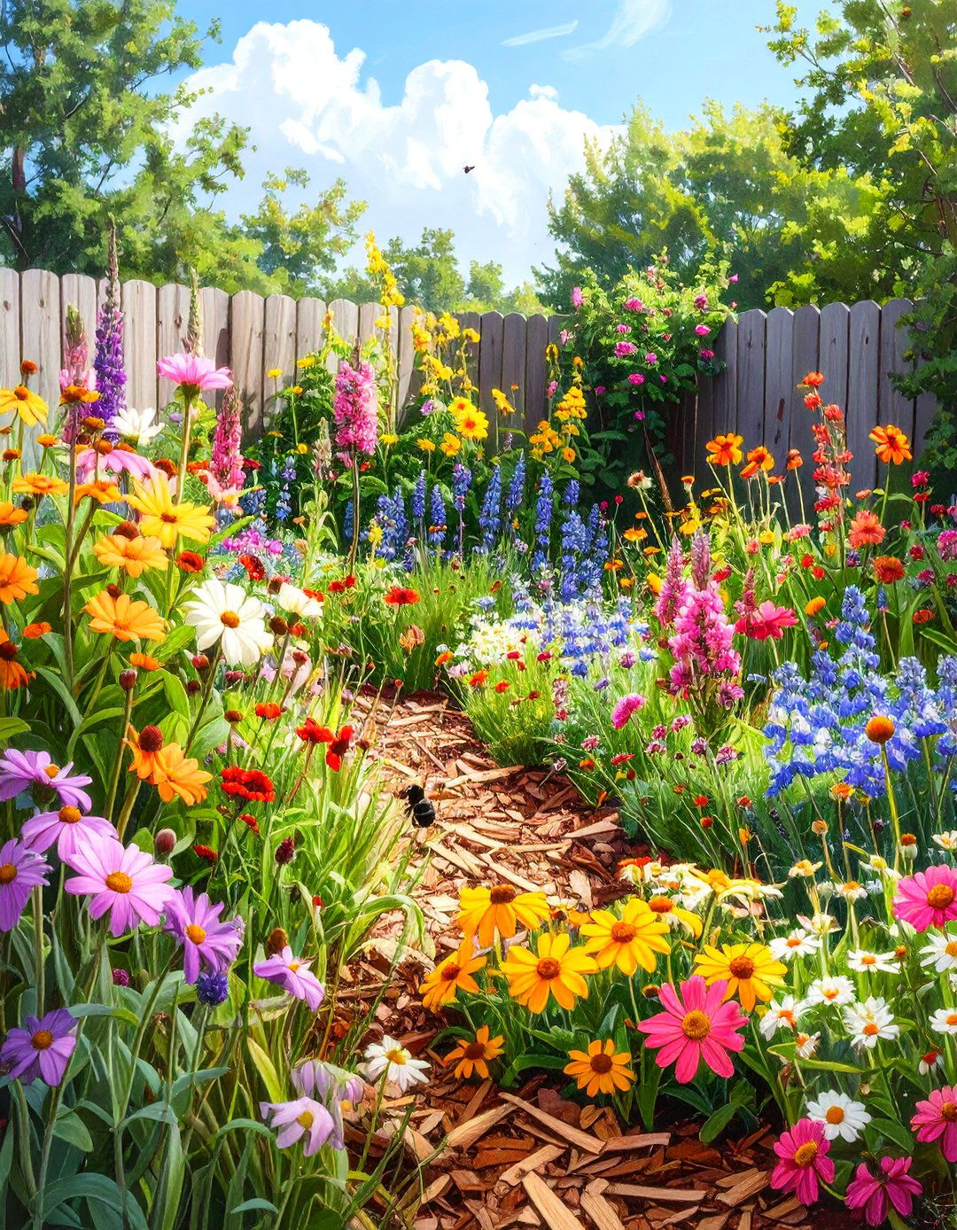 A Mulch and Wildflower Meadow - 30 budget backyard ideas