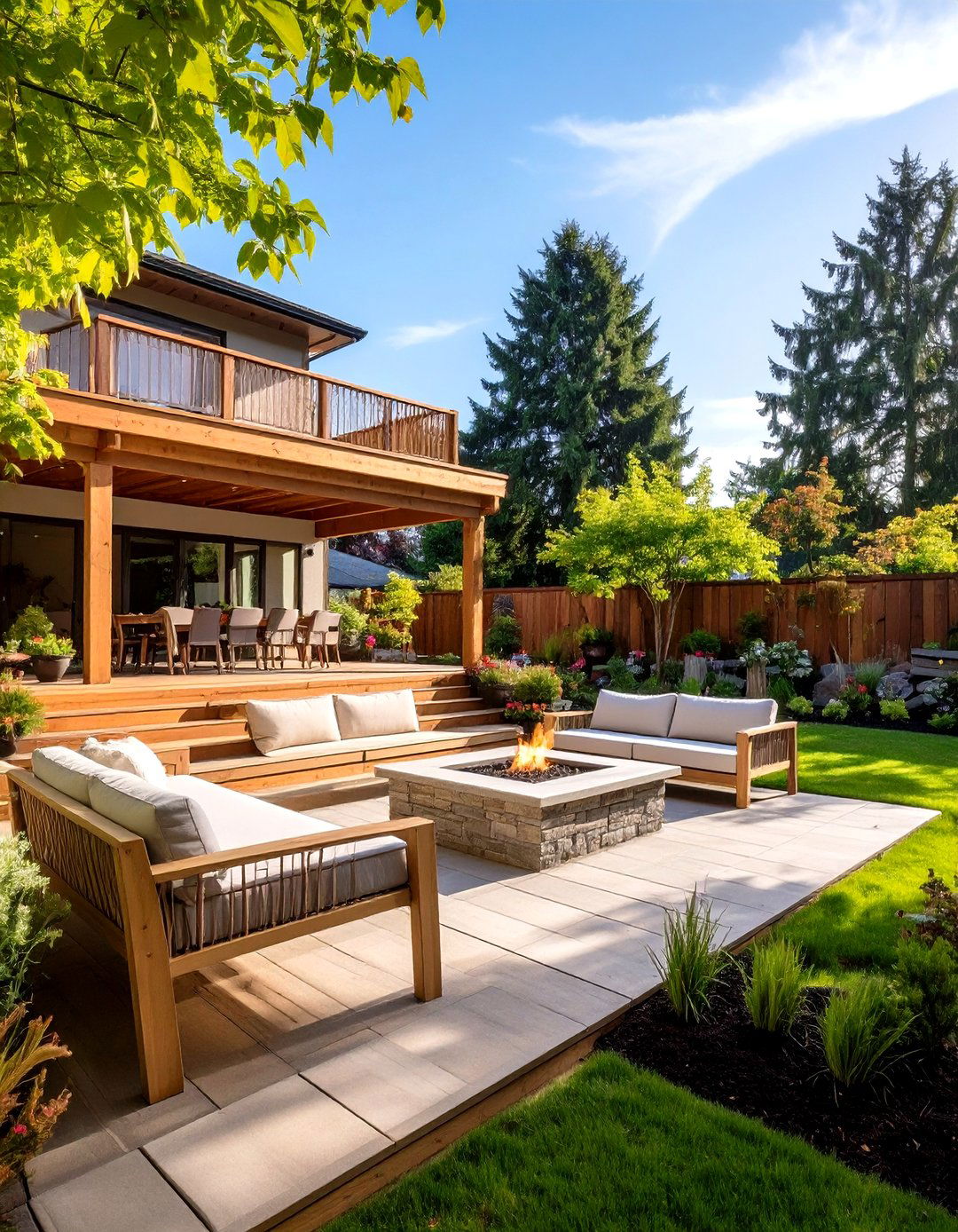 A Multi Level Deck and Patio Combination - 30 large backyard landscaping ideas