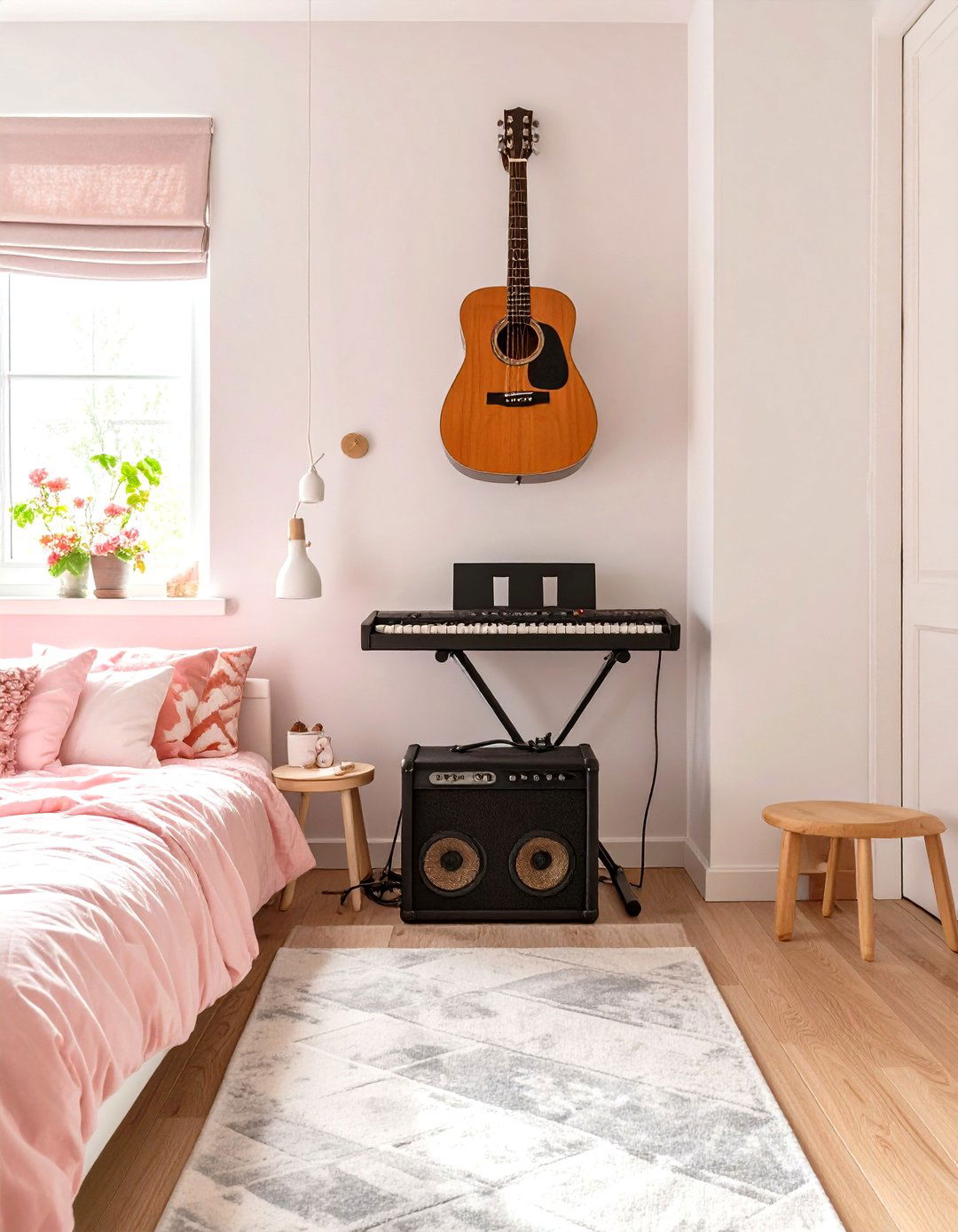 A Music Themed Room with Instrument Display - 30 tween girl bedroom ideas