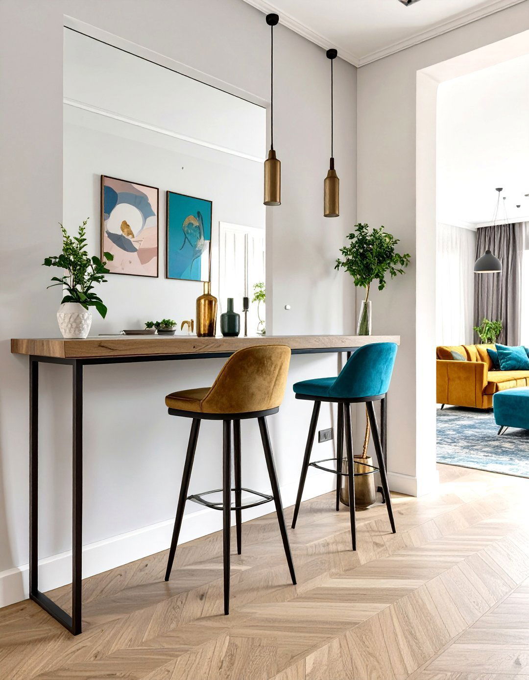 A Narrow Console Table as a Dining Bar - 30 very small living and dining room ideas
