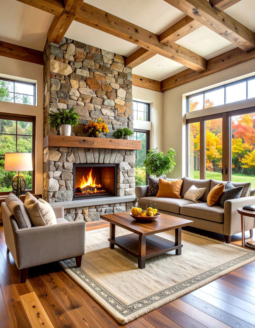 A Natural Stone Fireplace Surround - 30 rustic living room ideas