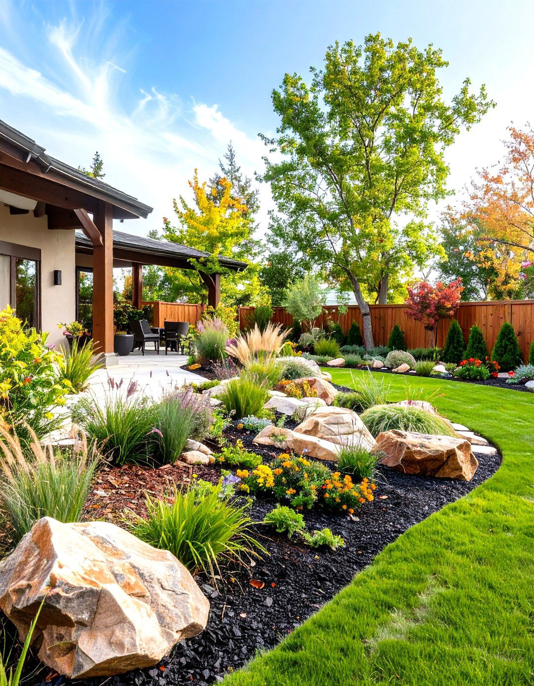 A Naturalistic Boulder Garden - 30 large backyard ideas on a budget