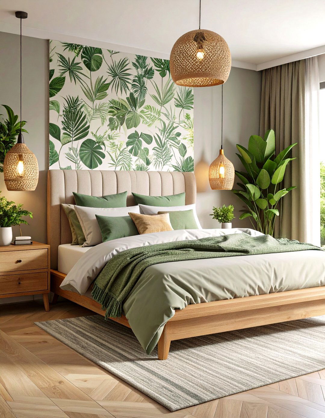 A Nature Inspired Bedroom with Botanical Prints - 30 grey and white bedroom ideas