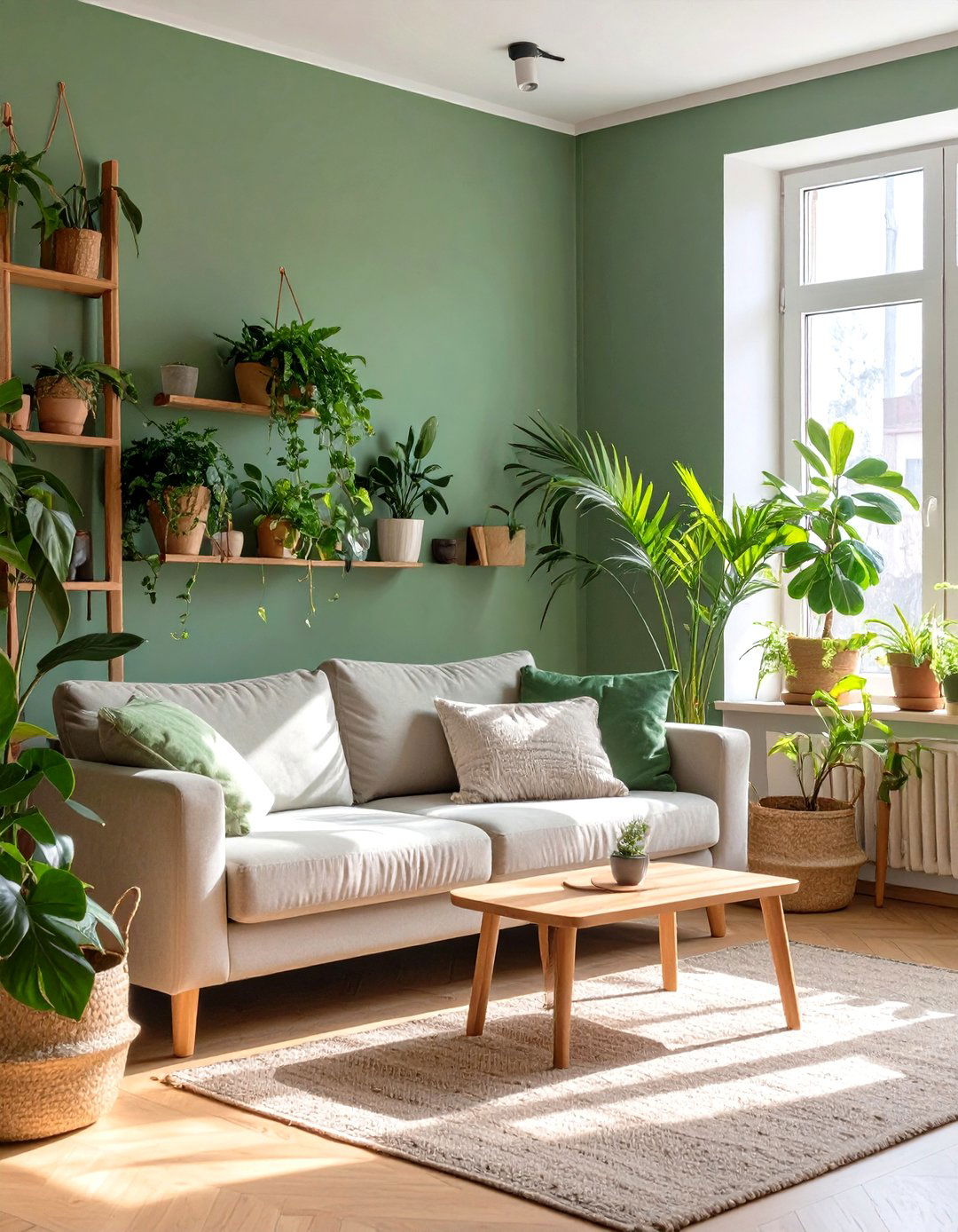 A Nature Inspired Green Living Room - 30 cozy apartment living room ideas