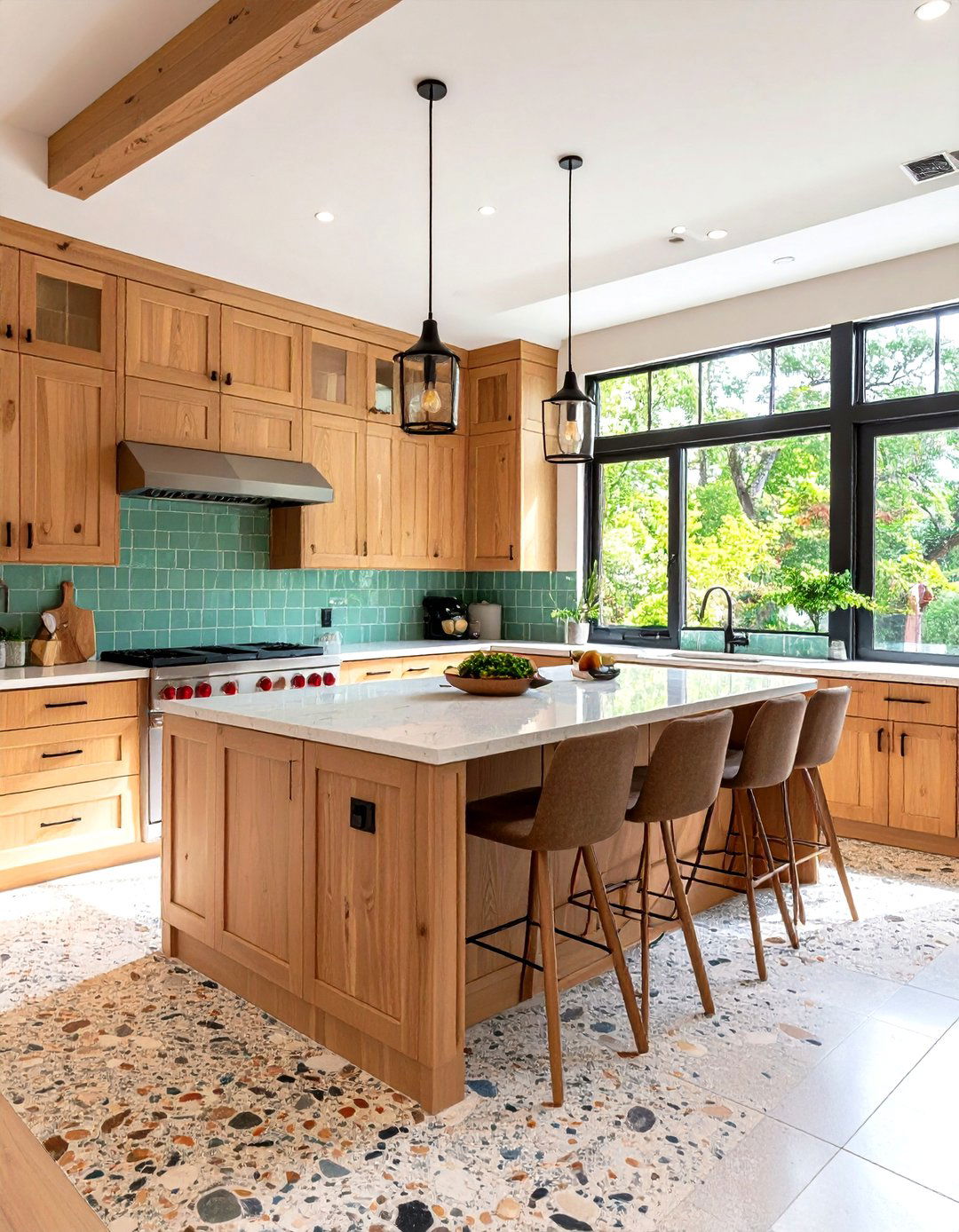 A Nature Inspired Kitchen with Pebble Tile Flooring - 30 kitchen tile ideas