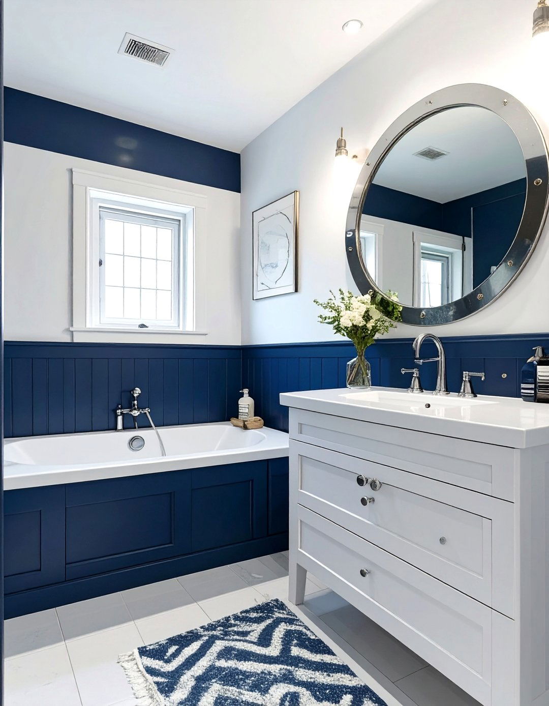 A Nautical Navy and White Bathroom - 30 bathroom remodel ideas on a budget