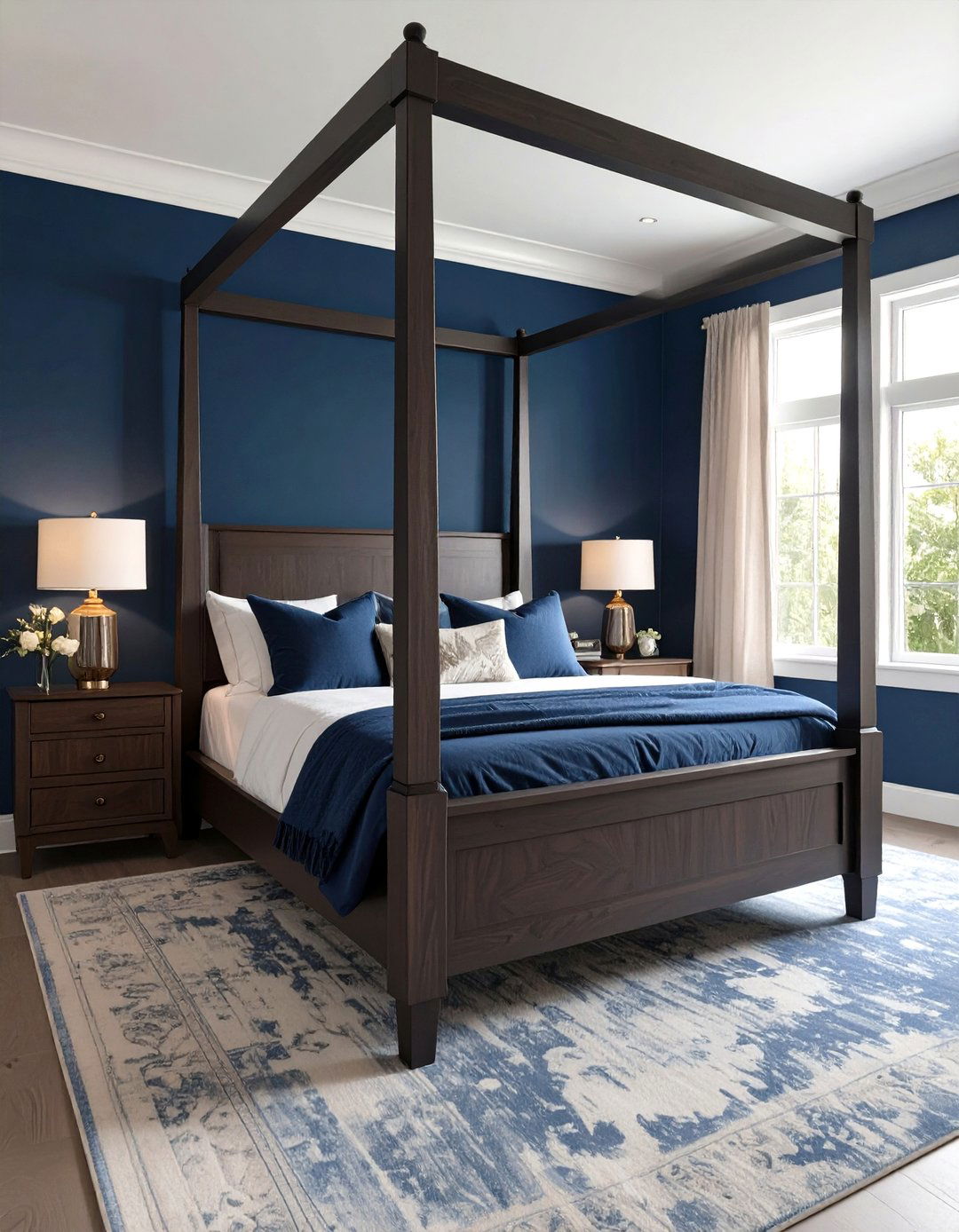 A Navy Bedroom with a Four Poster Bed - 30 navy bedroom ideas