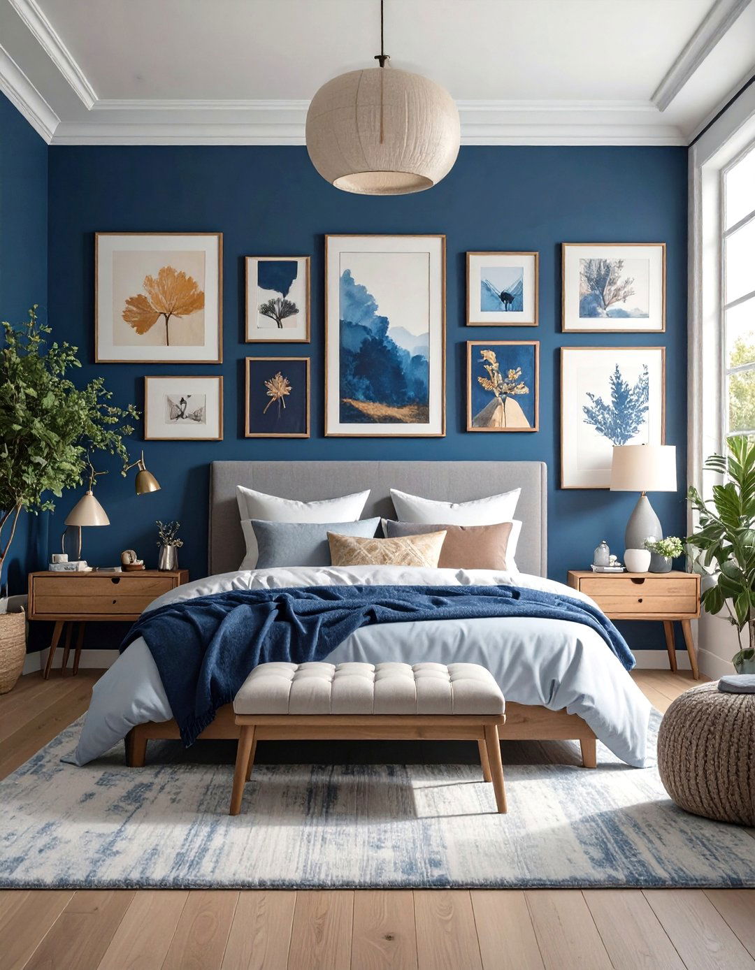 A Navy Bedroom with a Gallery Wall - 30 navy bedroom ideas