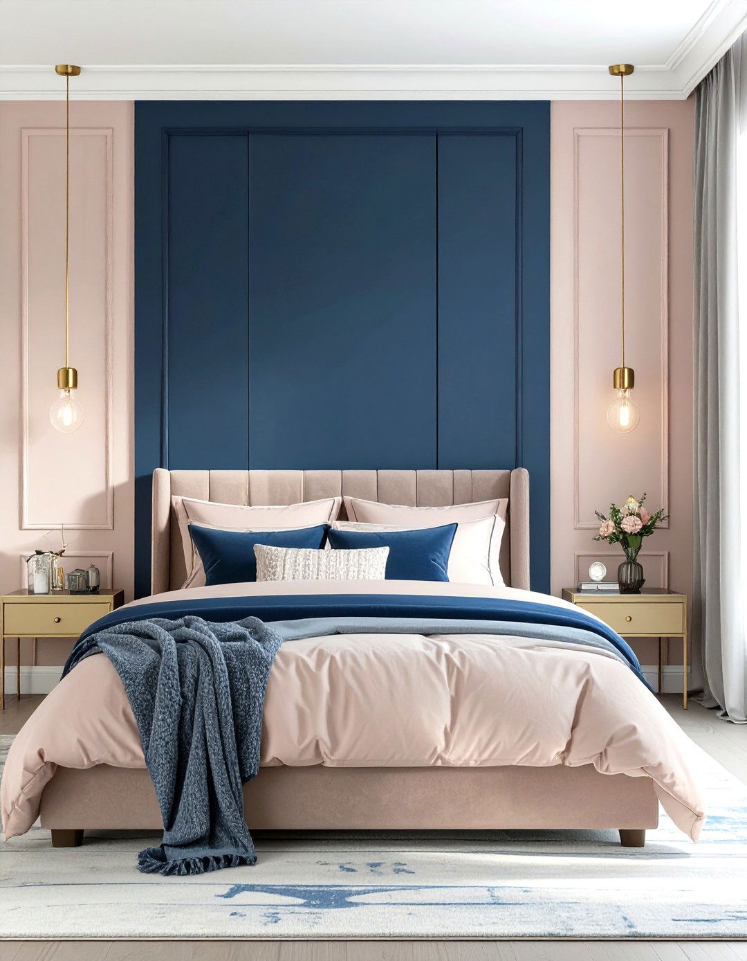 A Navy and Blush Pink Bedroom - 30 navy bedroom ideas