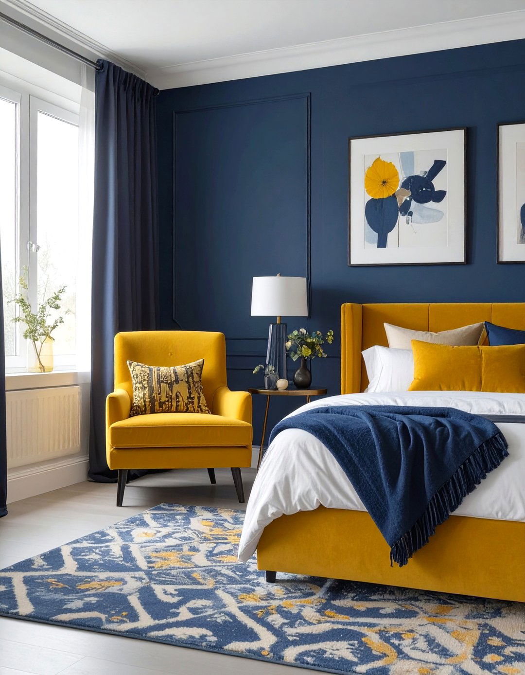 A Navy and Mustard Yellow Bedroom - 30 navy bedroom ideas