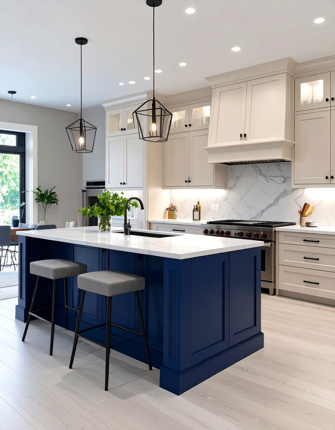 A Neutral Color Palette with Deep Accents - 30 transitional kitchen design ideas