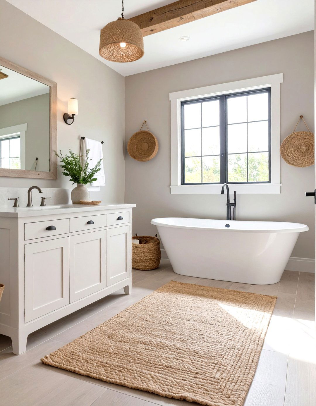 A Neutral Palette Farmhouse Bathroom - 30 farmhouse bathroom decor ideas