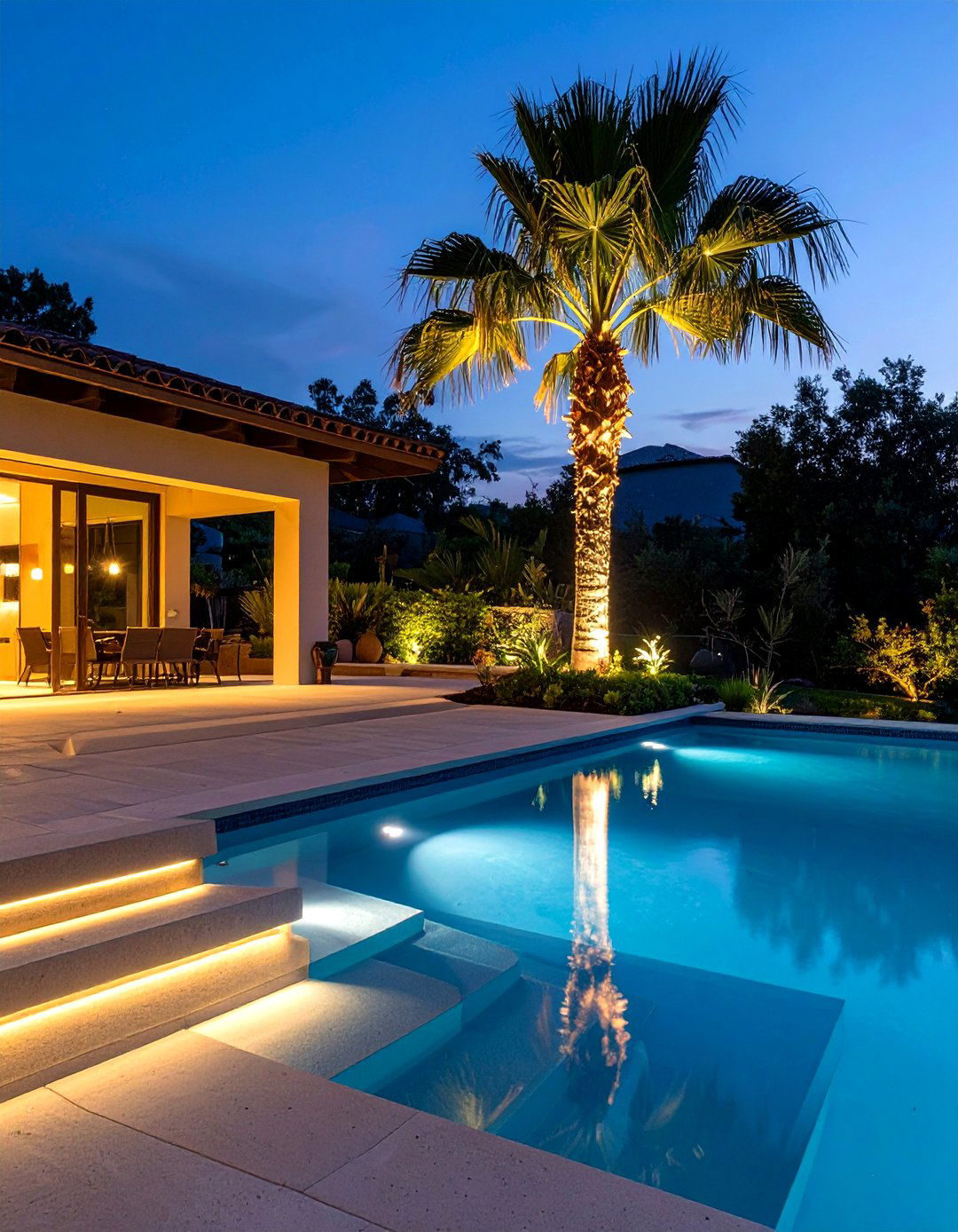 A Night Lighting Focused Pool Landscape - 30 low maintenance pool landscape design ideas