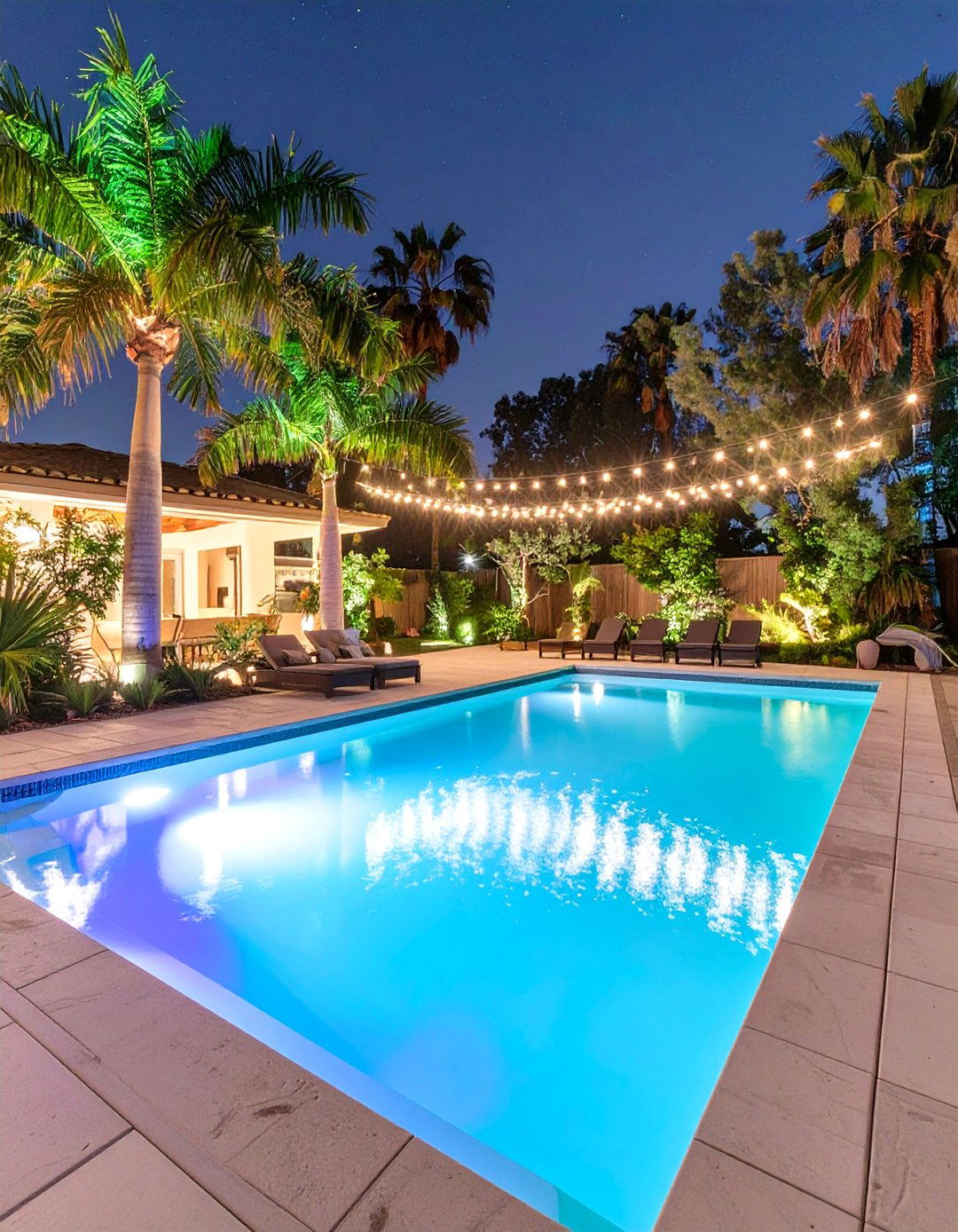 A Night Time Illumination Pool Spectacle - 30 backyard pool landscaping ideas