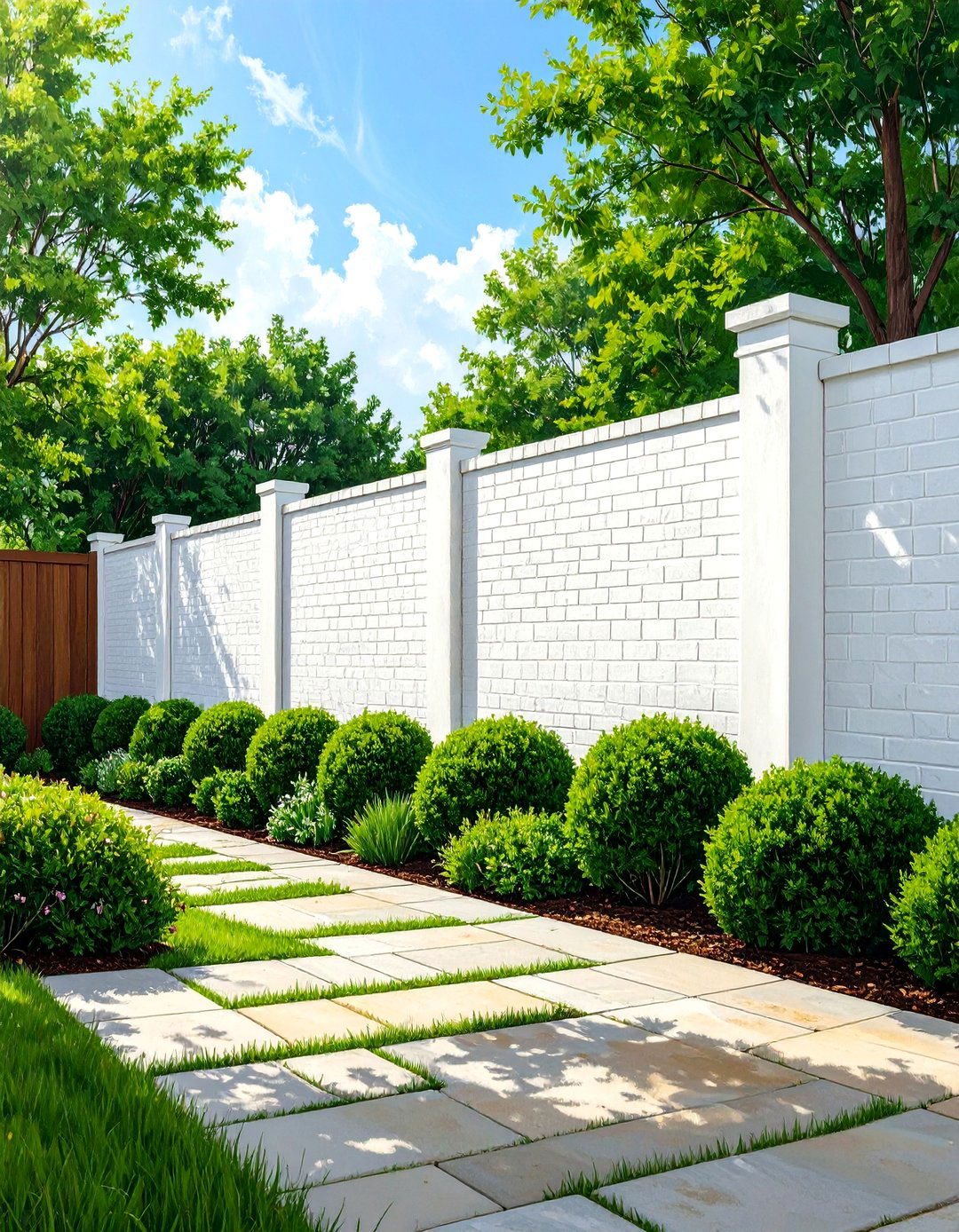 A Painted Brick Wall Fence - 30 backyard privacy fence ideas