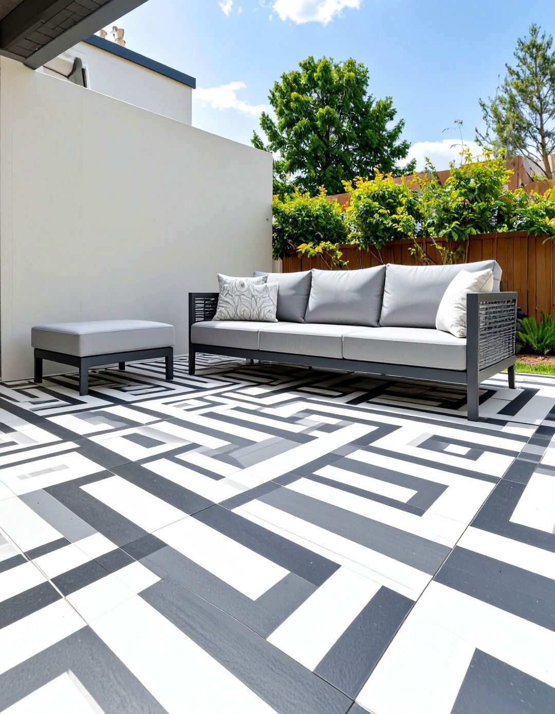 A Painted Concrete Patio Floor - 30 budget backyard ideas
