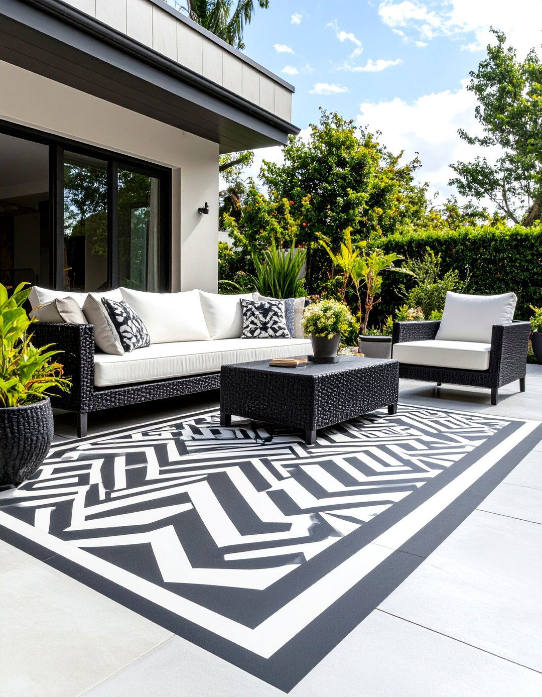 A Painted Patio Floor Pattern - 30 backyard ideas on a budget
