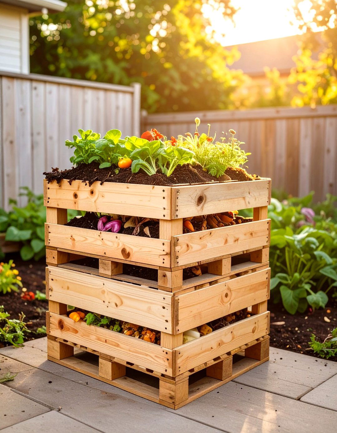 A Pallet Compost Bin System - 30 homemade pallet garden designs