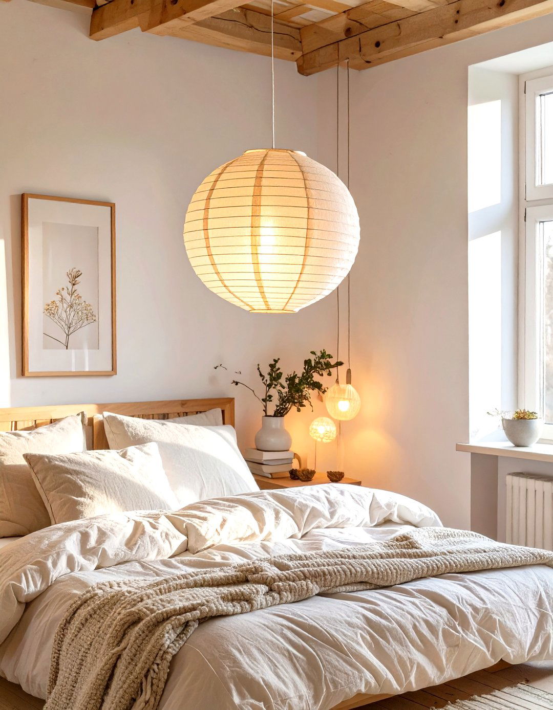 A Paper Lantern Pendant for Soft Lighting - 30 scandinavian bedroom ideas