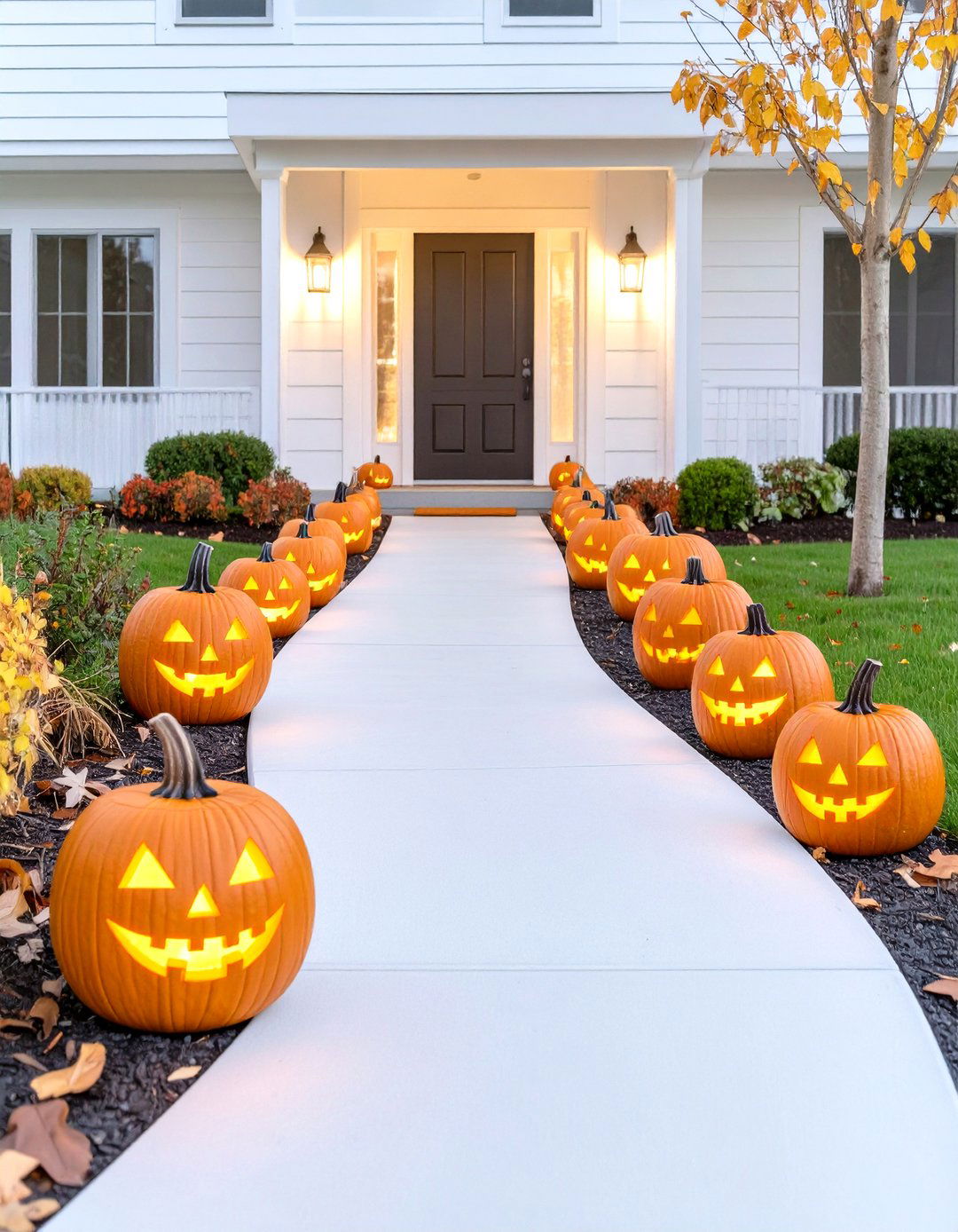 A Pathway of Jack o Lanterns - 30 outdoor halloween decoration ideas